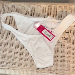 Women's White Ribbed Bikini Bottoms (L)